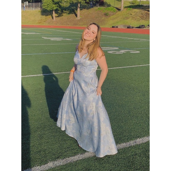 Light Blue/Periwinkle Floral Long Prom Dress - Picture 9 of 13